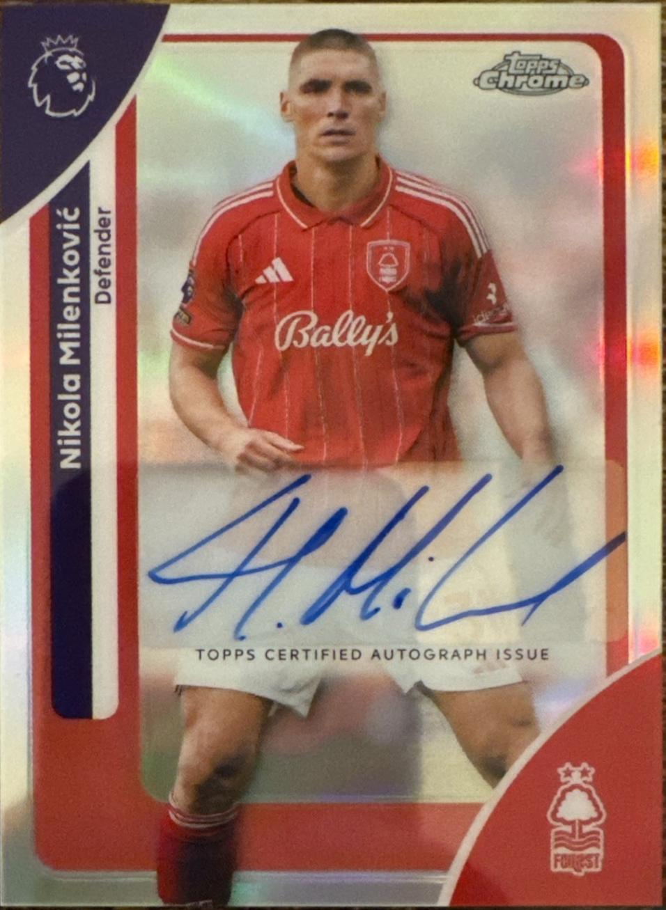 Nikola Milenkovic #CA-NM 2025 Topps Chrome Premier League Autograph