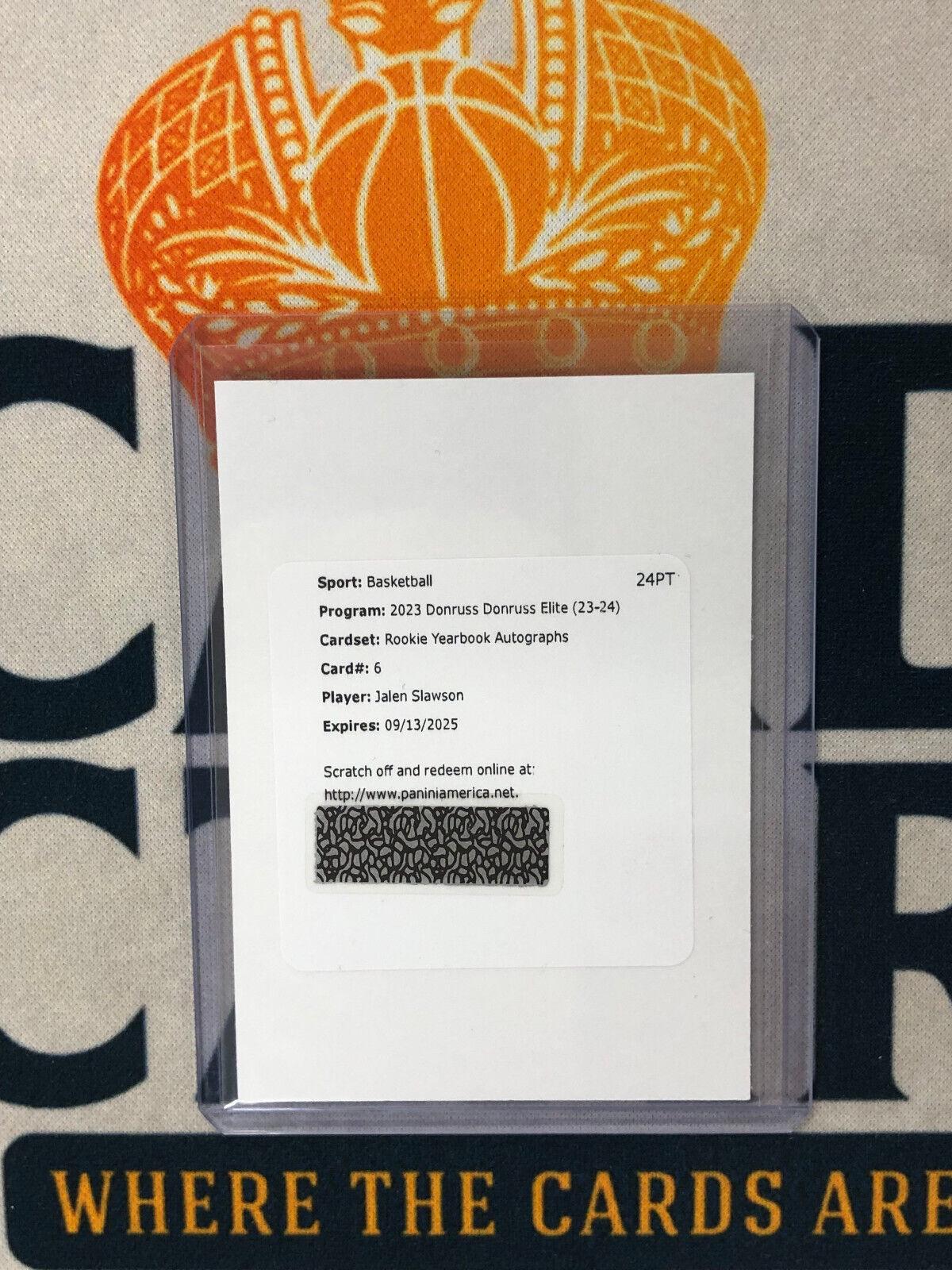 Jalen Slawson #6 Basketball Cards 2023 Donruss Elite Rookie Yearbook Autograph