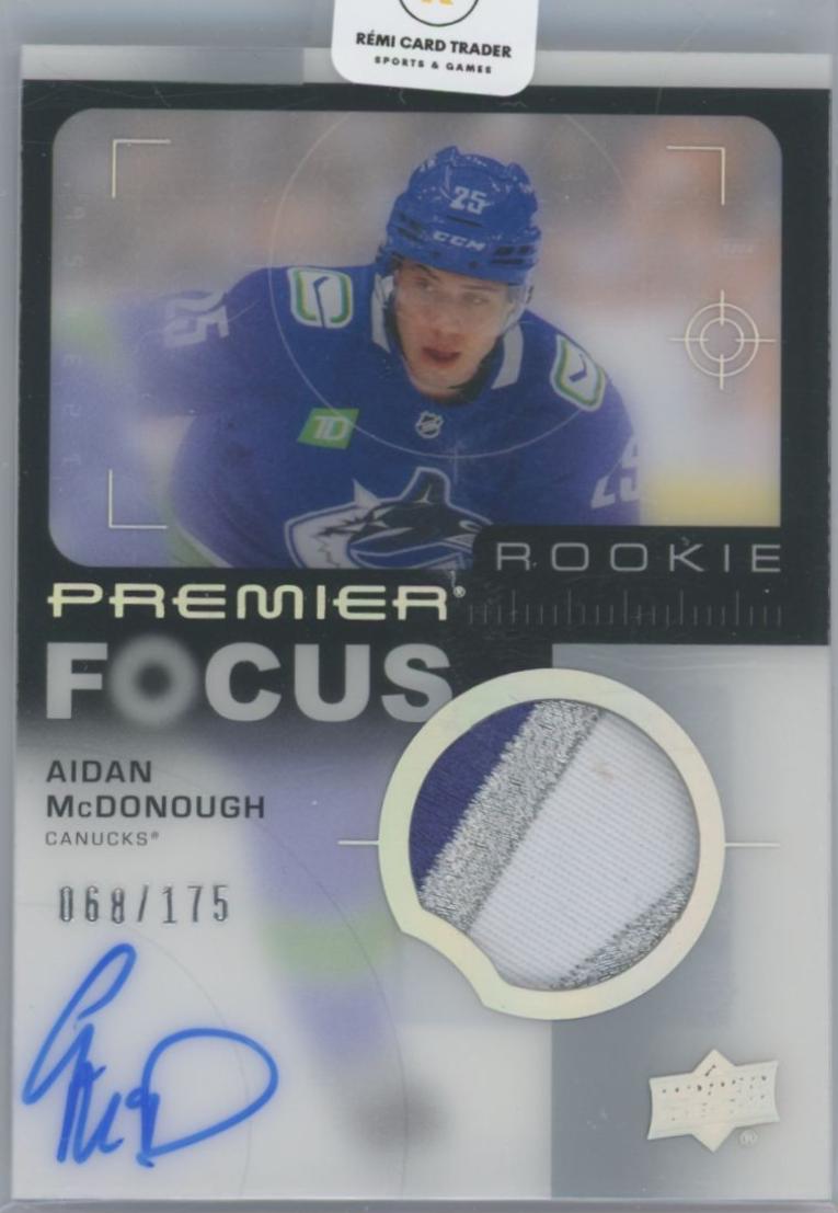 Aidan McDonough #PFR-AM Hockey Cards 2023 Upper Deck Premier Focus Auto Patch Rookie