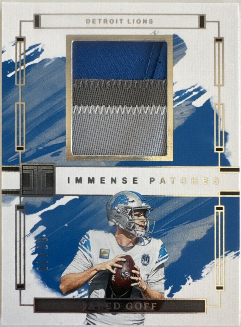 Jared Goff #7 Football Cards 2024 Panini Impeccable Immense Patch