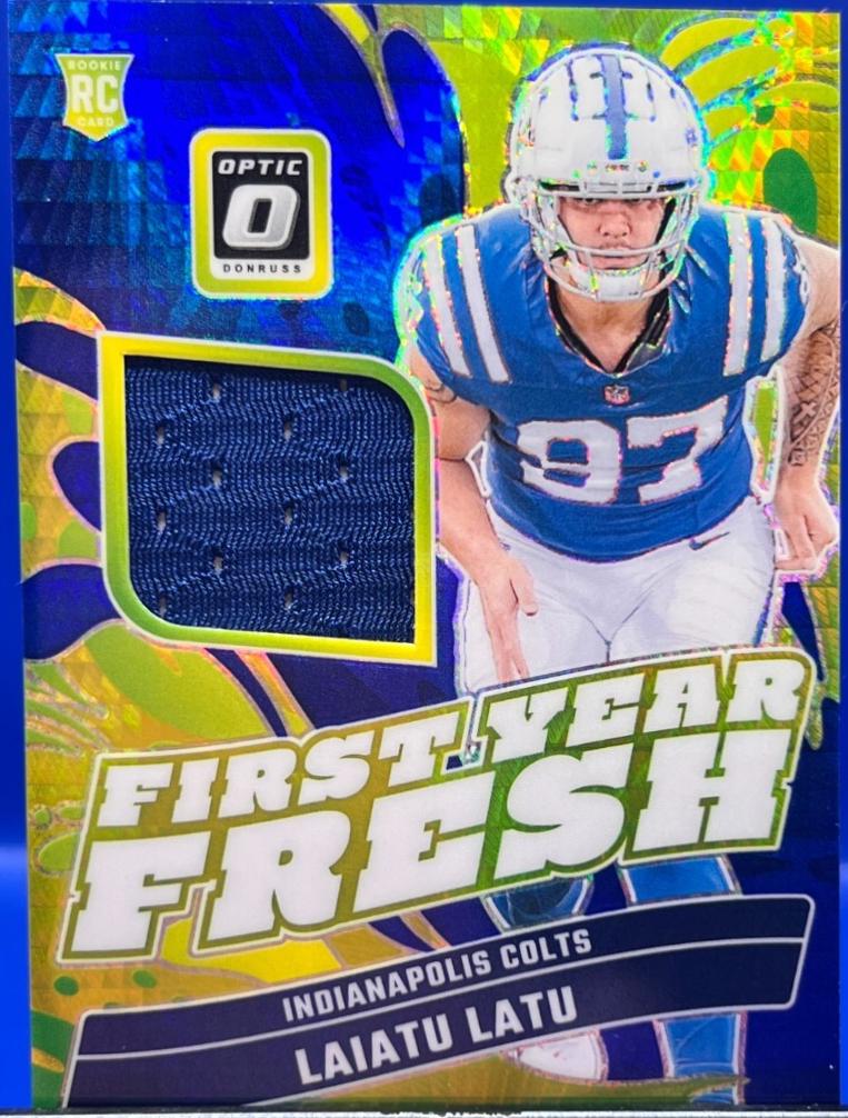 Laiatu Latu #FYF-LLU Football Cards 2024 Panini Donruss Optic First Year Fresh Blue Hyper