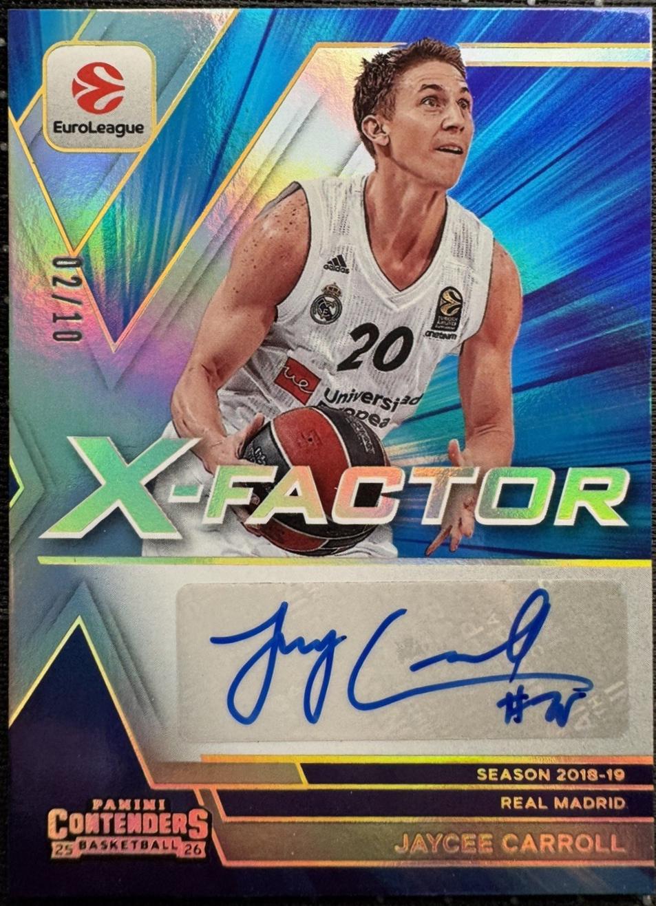 Jaycee Carroll #11 2025 Panini Contenders Euroleague X Factor Autograph Basketball