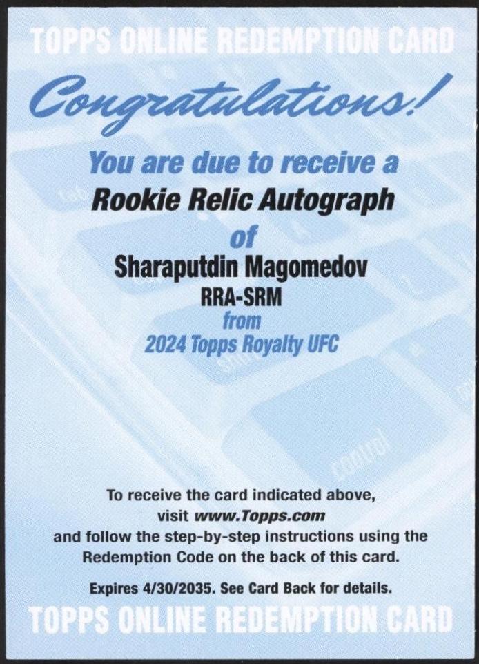 Sharaputdin Magomedov #RRA-SRM Ufc Cards 2024 Topps Royalty UFC Rookie Relic Autograph