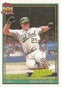 Mark McGwire #27 Baseball Cards 1991 Topps Cracker Jack Series 1