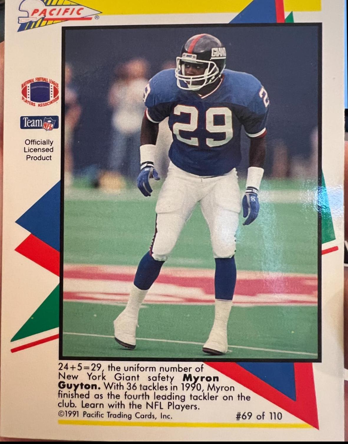 Myron Guyton #69 Football Cards 1991 Pacific Flash Cards