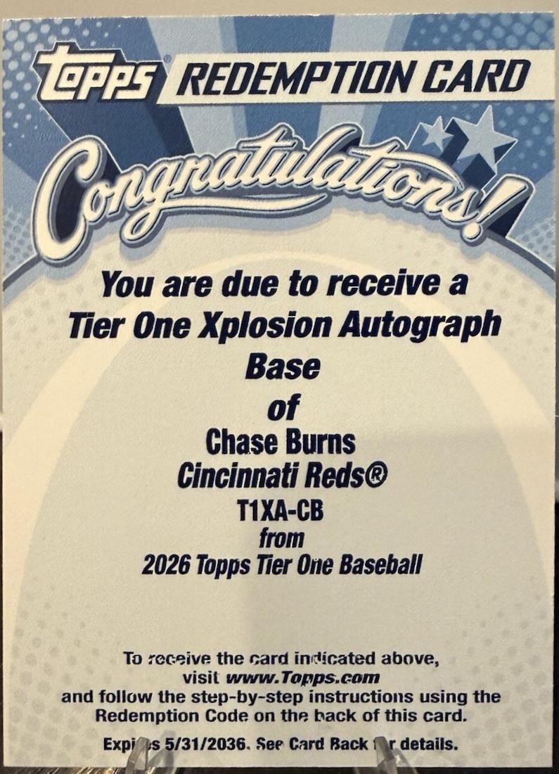 Chase Burns #T1XA-CB 2026 Topps Tier One Baseball Tier One Xplosion Autographs