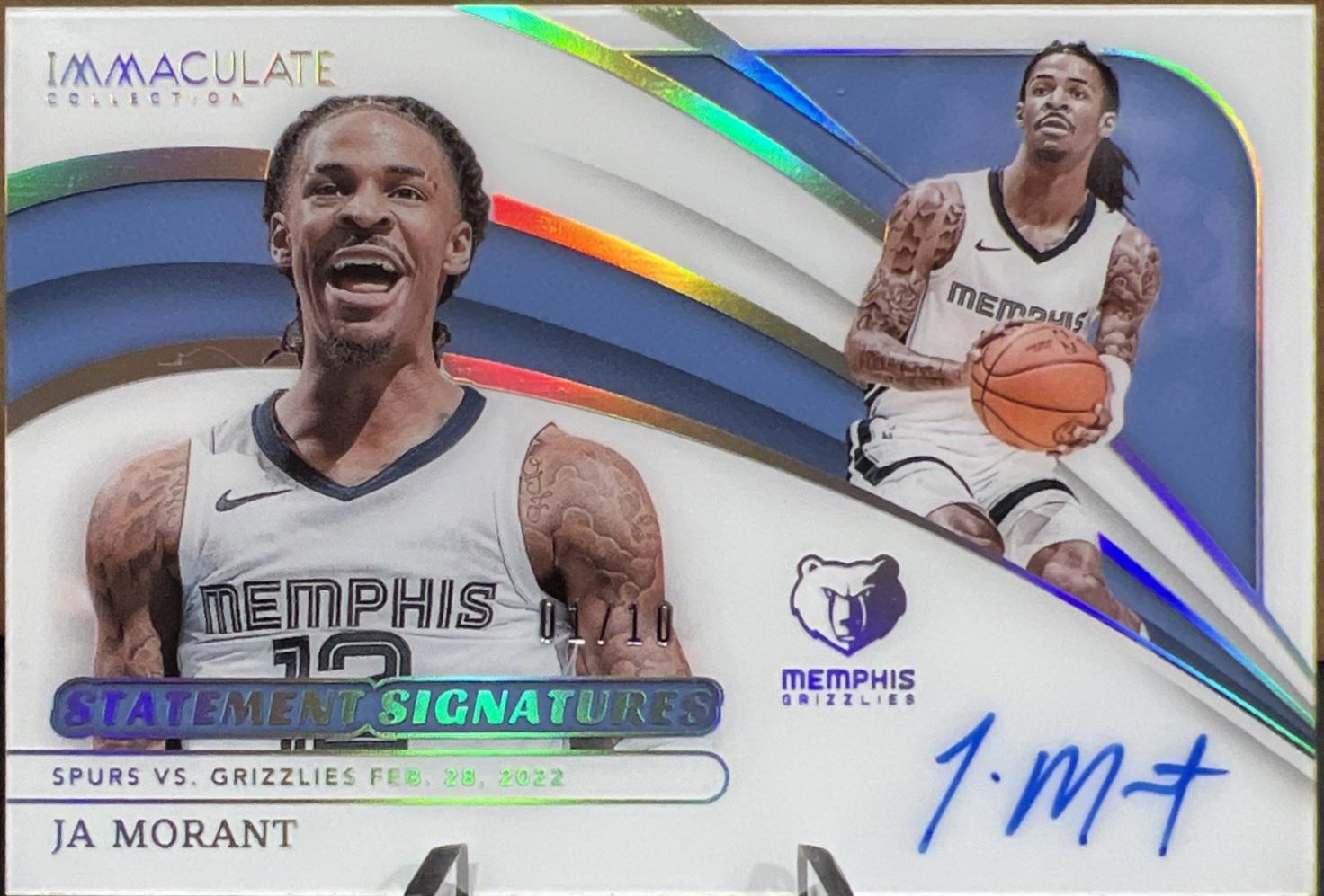 Ja Morant #7 Basketball Cards 2023 Panini Immaculate Statement Signatures