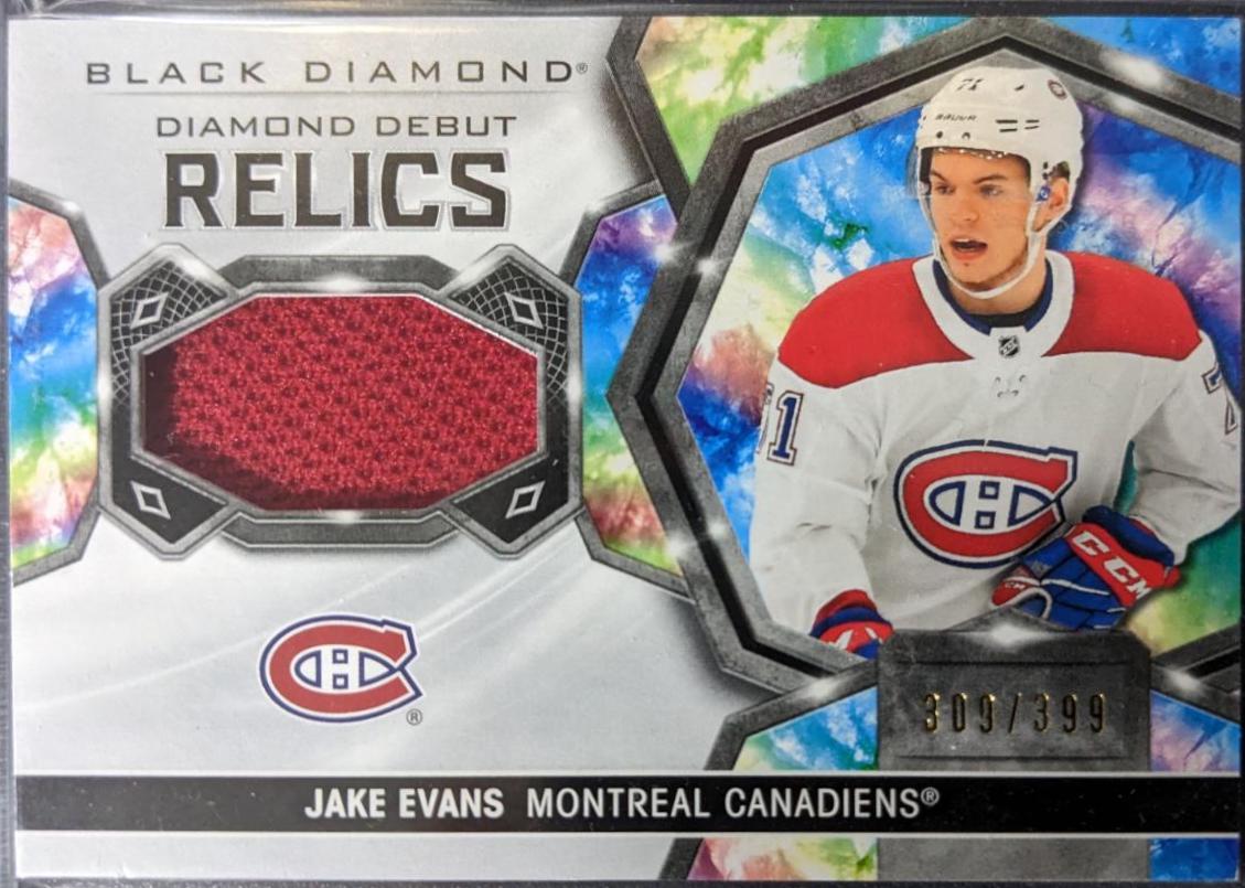 Jake Evans #DD-JE Hockey Cards 2020 Upper Deck Black Diamond Debut Relics