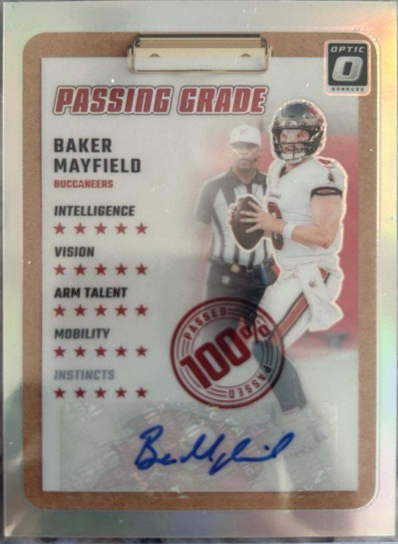 Baker Mayfield #10 Football Cards 2024 Panini Donruss Optic Passing Grade Autograph