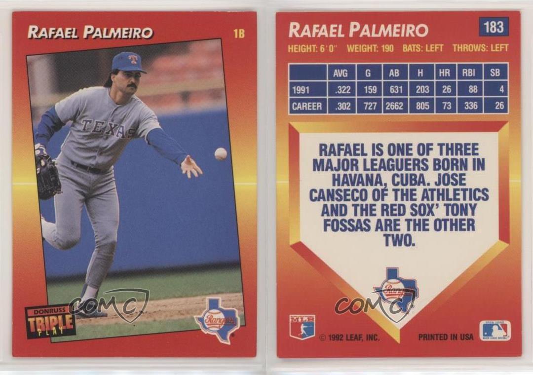 Rafael Palmeiro #183 Baseball Cards 1992 Panini Donruss Triple Play
