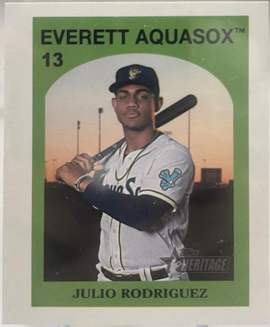 Julio Rodriguez #72TVS-13 Baseball Cards 2021 Topps Heritage Minor League Venezuelan Stamp Card