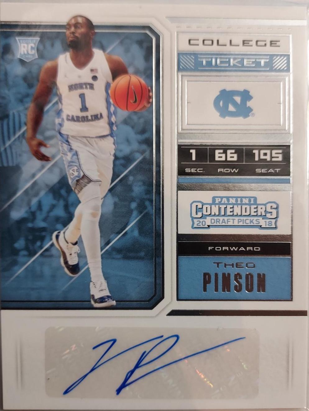 Theo Pinson #119 Basketball Cards 2018 Panini Contenders Draft Picks Season Ticket Signatures