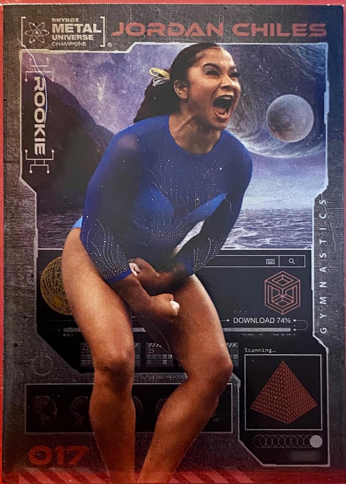 Jordan Chiles #017 Basketball Cards 2023 SkyBox Metal Universe Champions