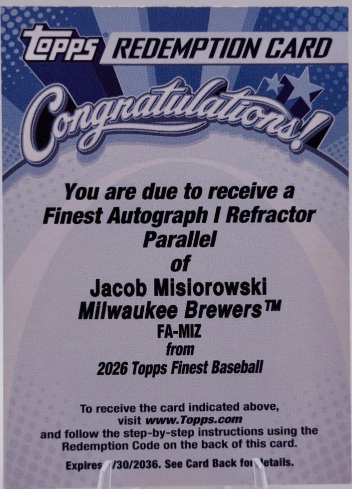 Jacob Misiorowski #FA-MIZ 2026 Topps Finest Autograph Baseball