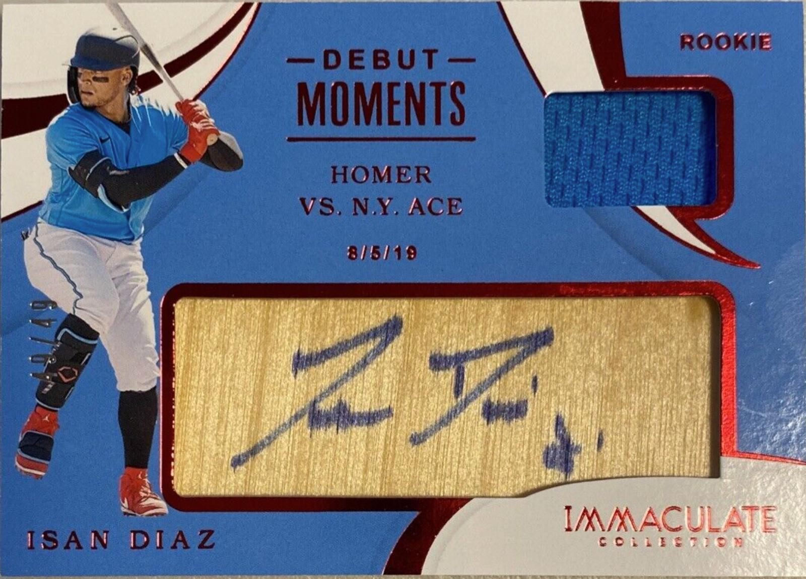 Isan Diaz #DM-ID Baseball Cards 2020 Panini Immaculate Collection Debut Moments Autograph Relics