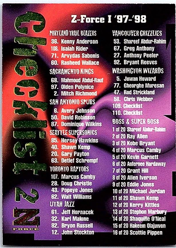 2 #Checklist 1997 Skybox Z Force Basketball