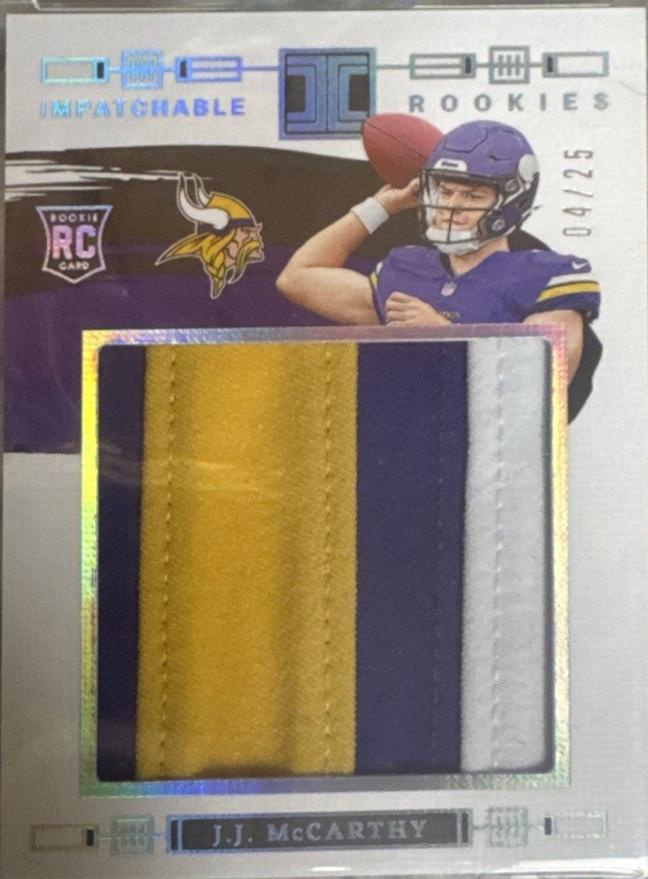 J.J. McCarthy #9 Football Cards 2024 Panini Impeccable ImPatchable Rookie