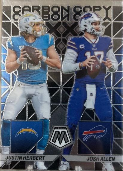 Josh Allen, Justin Herbert #CC-1 Football Cards 2023 Panini Mosaic Carbon Copy