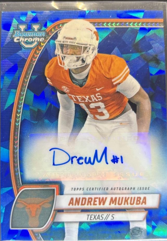 Andrew Mukuba #PA-AMU Football Cards 2024 Bowman Chrome University Sapphire Prospect Autograph