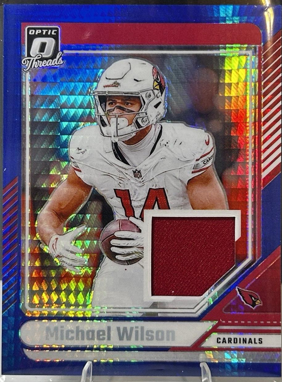 Michael Wilson #DTB-MWN Football Cards 2024 Panini Donruss Optic Threads Blue Hyper