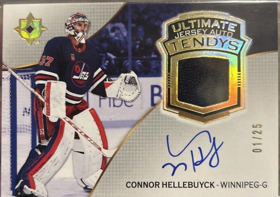 Connor Hellebuyck #UTA-HE Hockey Cards 2022 Upper Deck Ultimate Collection Tendys Jersey Autograph