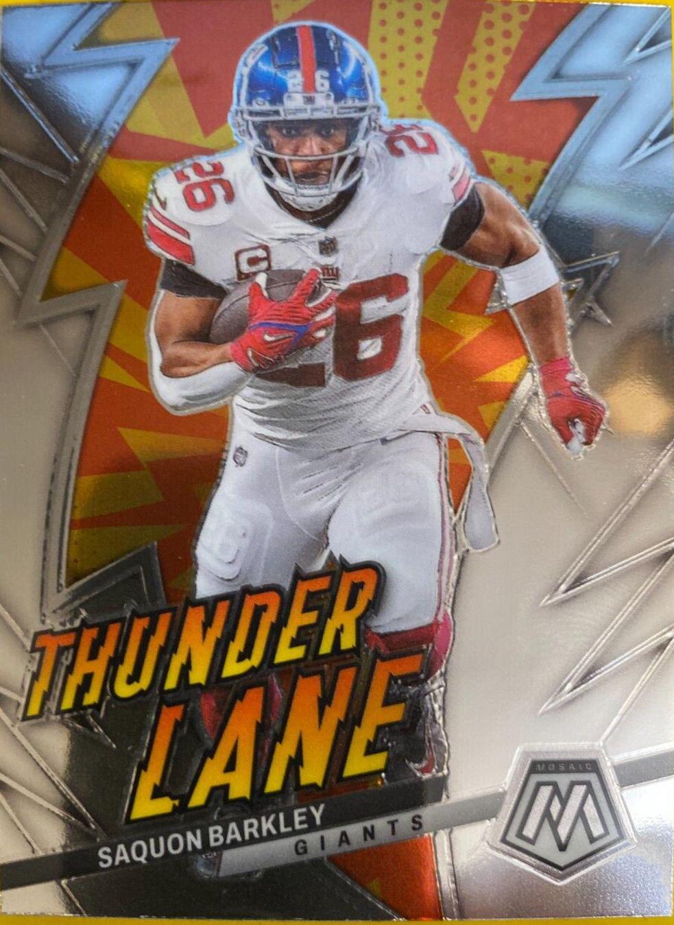 Saquon Barkley #12 Football Cards 2023 Panini Mosaic Thunder Lane