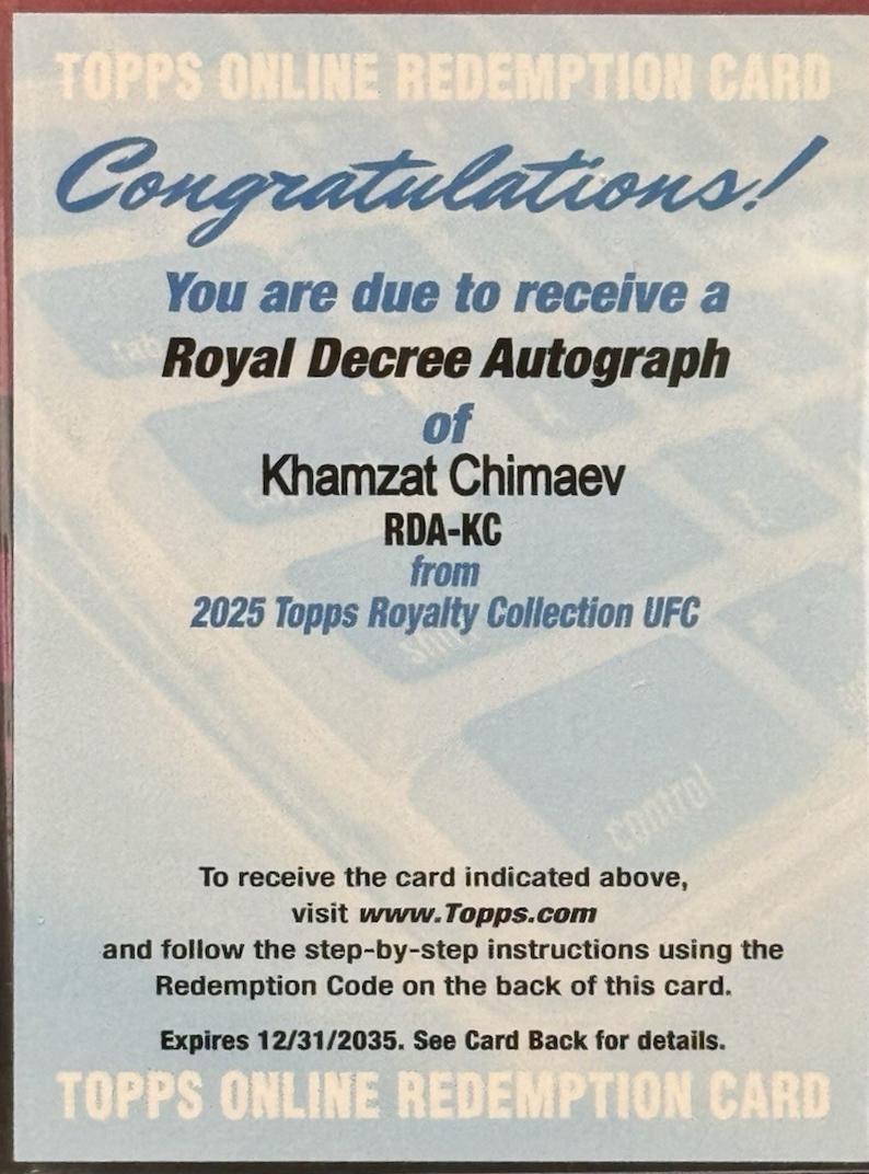 Carte Topps UFC 2024 Royalty Khamzat Chimaev #9/10 - Relic Patch Gold Auto, Édition Limitée