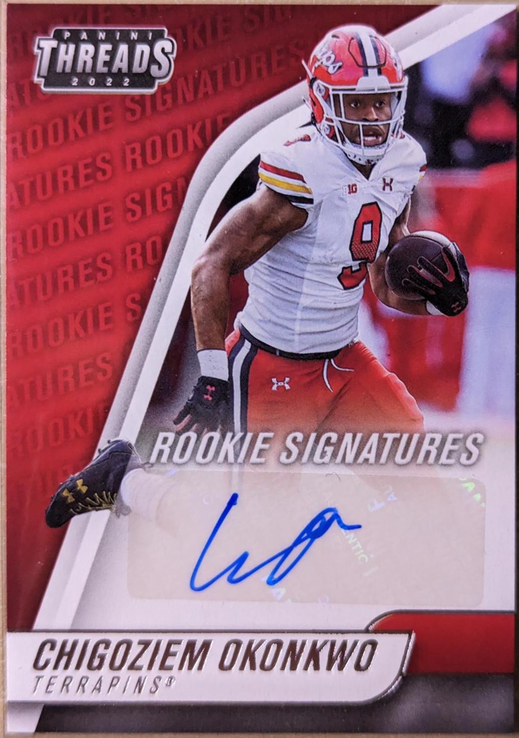 Chigoziem Okonkwo #TH-CHI Football Cards 2022 Panini Chronicles Draft Picks Threads Rookie Signatures