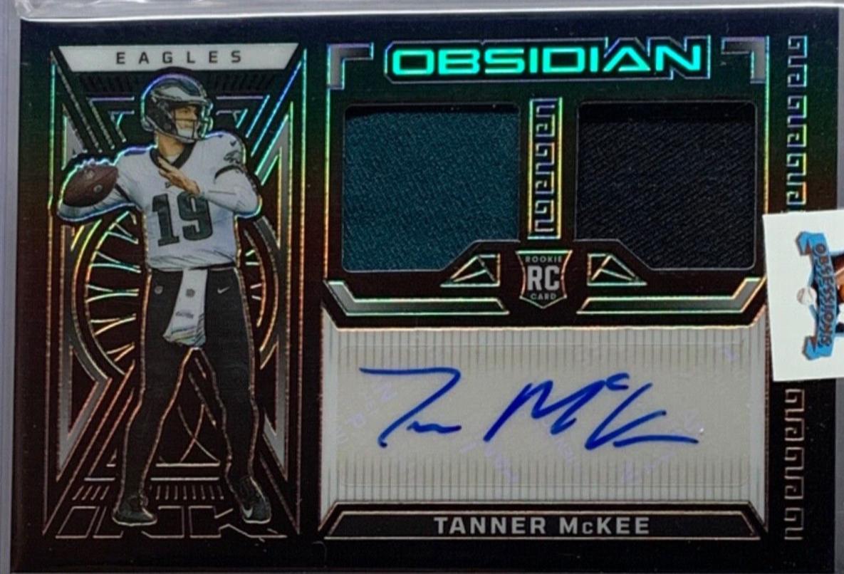 Tanner McKee #5 Football Cards 2023 Panini Obsidian Rookie Jersey Ink
