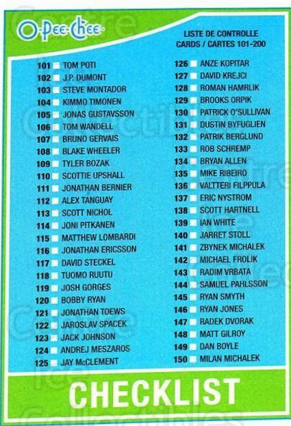 Checklist #497 2010 O Pee Chee Hockey