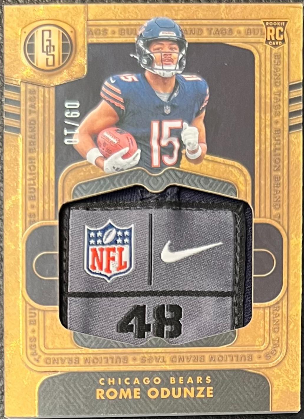 Rome Odunze #BBT-ROE Football Cards 2024 Panini Gold Standard Bullion Brand Tag