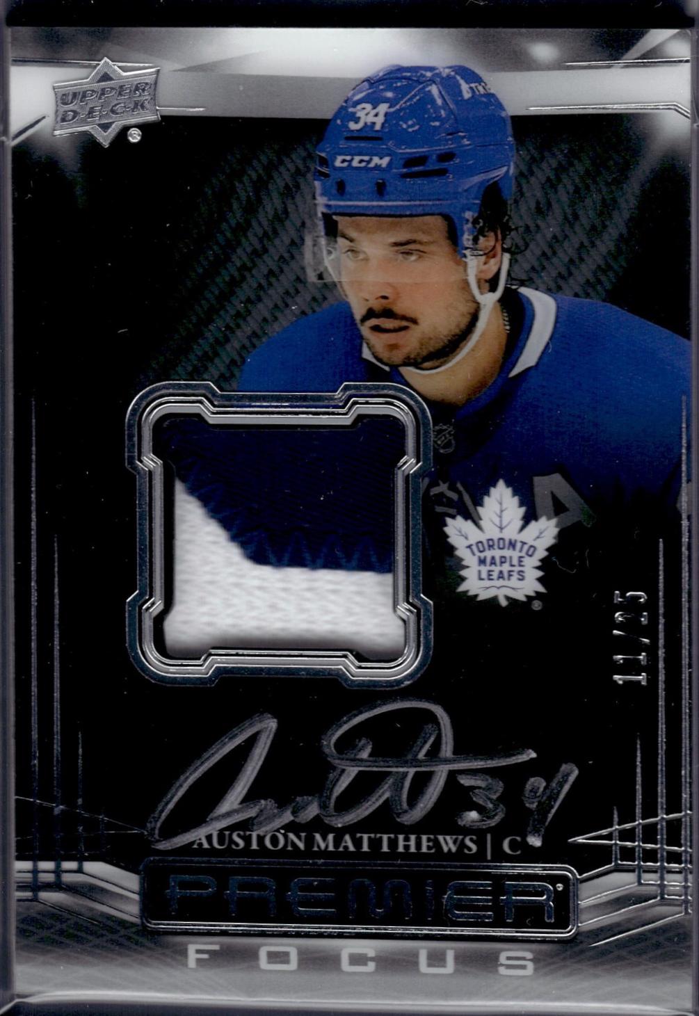 Auston Matthews #PFAP-AM Hockey Cards 2022 Upper Deck Premier Focus Auto Patch