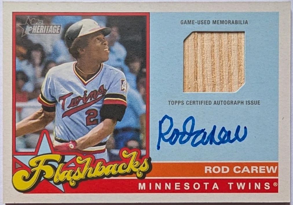 Rod Carew #FAR-RC Baseball Cards 2025 Topps Heritage Flashbacks Autographed Relic