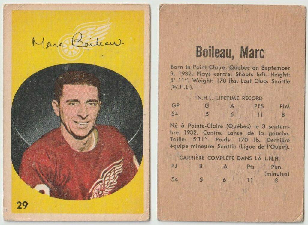 Marc Boileau #29 Hockey Cards 1962 Parkhurst