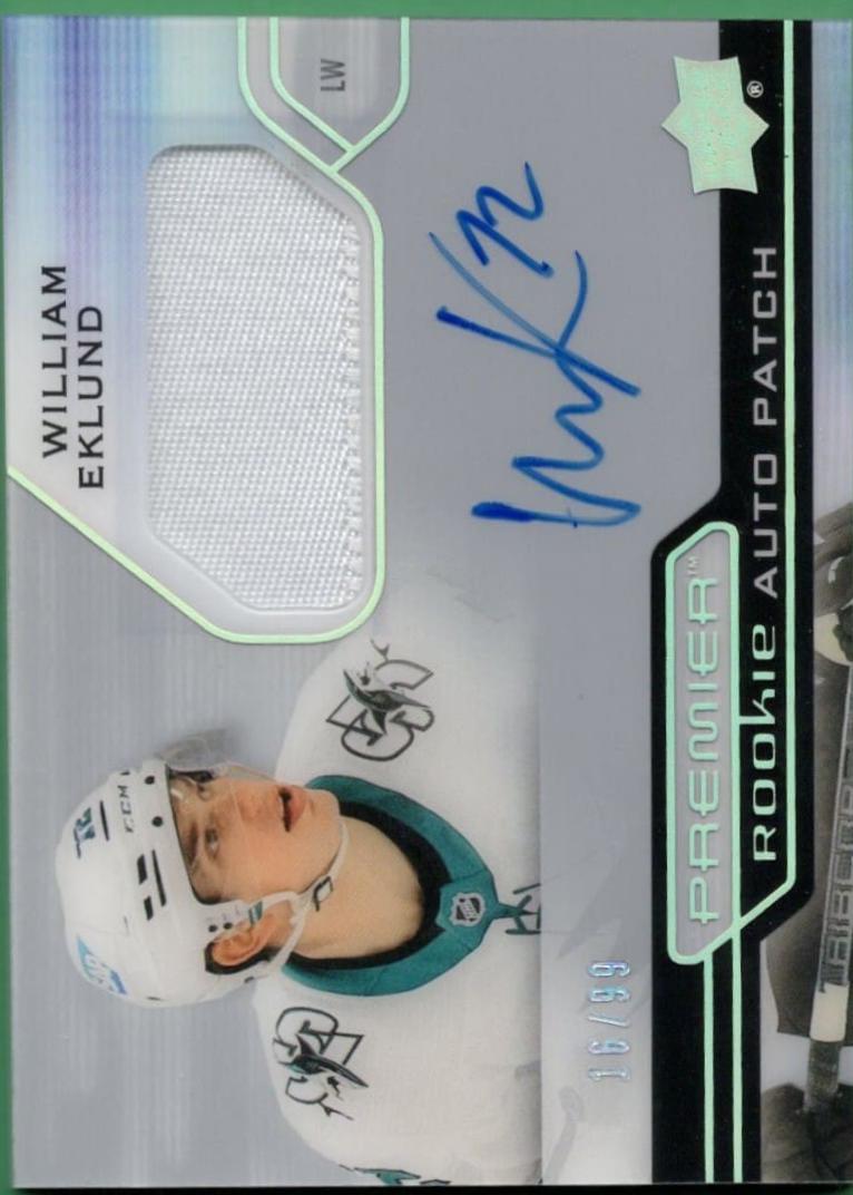 William Eklund #AHR-WE 2021 Upper Deck Premier Horizontal Acetate Rookie Auto Patch Hockey