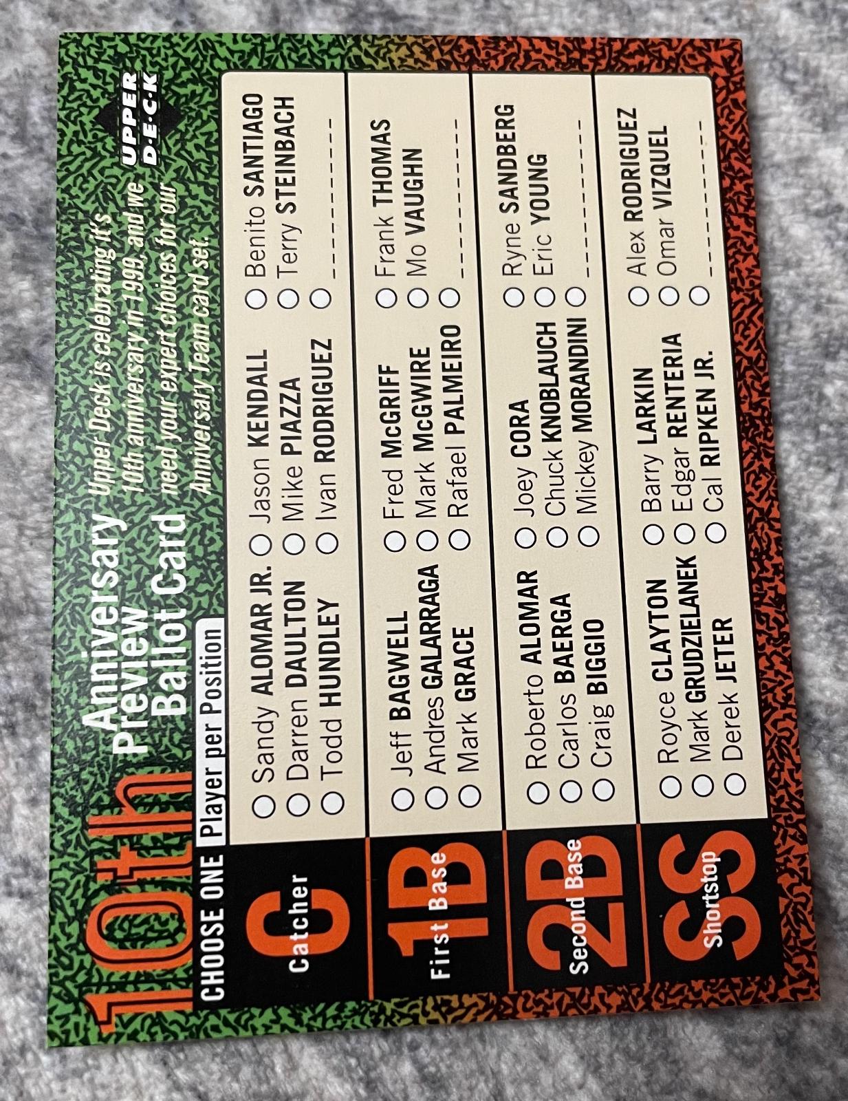 10th Anniversary Ballot Baseball Cards 1997 Upper Deck