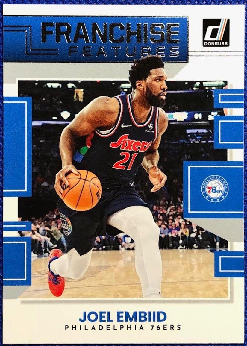 Joel Embiid #4 Basketball Cards 2022 Panini Donruss Franchise Features