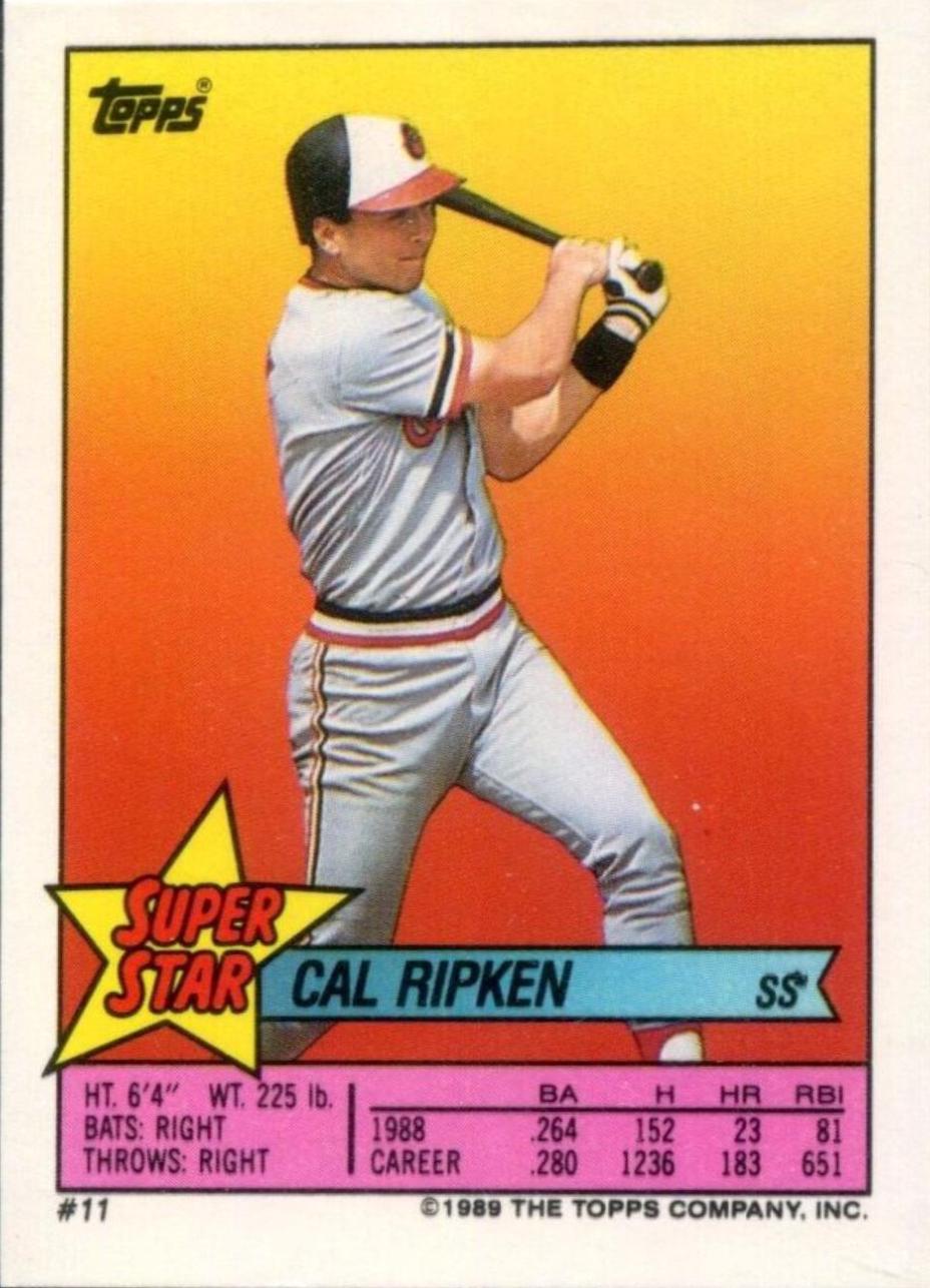 Cal Ripken Jr., Howell, Gladden Baseball Cards 1989 Topps Stickers Super Star Backs