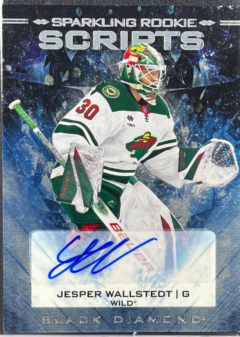 Jesper Wallstedt #SRS-JW Hockey Cards 2024 Upper Deck Black Diamond Sparkling Rookie Scripts