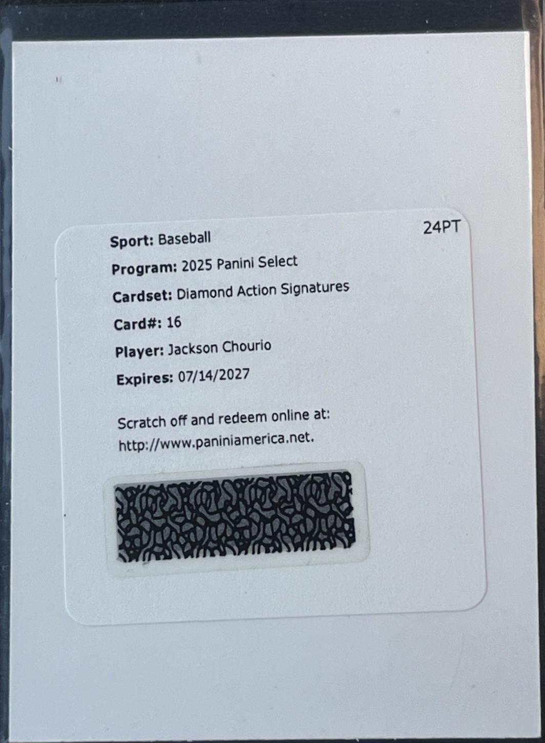 Jackson Chourio #DAS-JC 2025 Panini Select Baseball Diamond Action Signatures