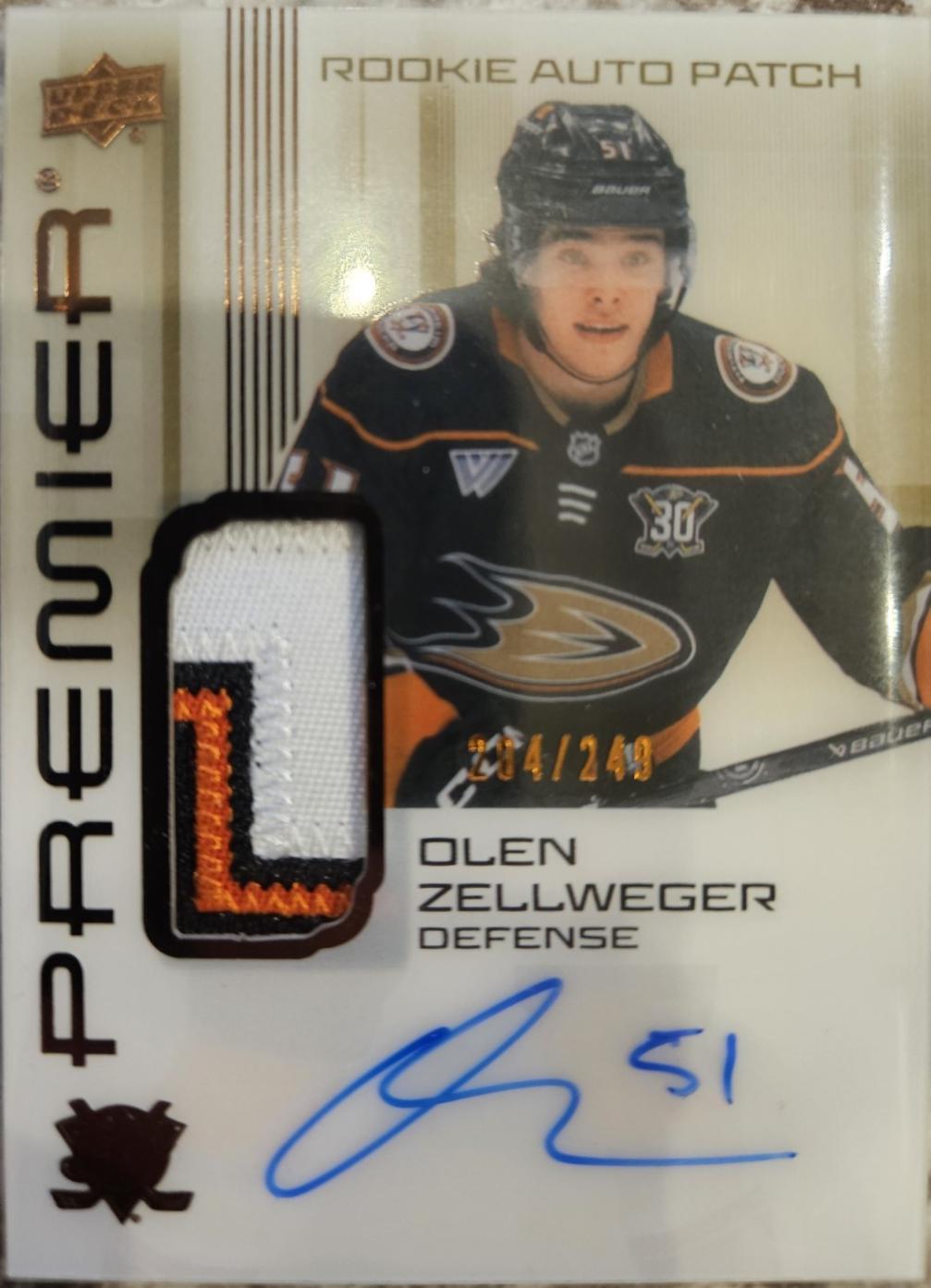 Olen Zellweger #AR-OZ 2024-25 Upper Deck Premier Hockey Acetate Auto Patch Rookies