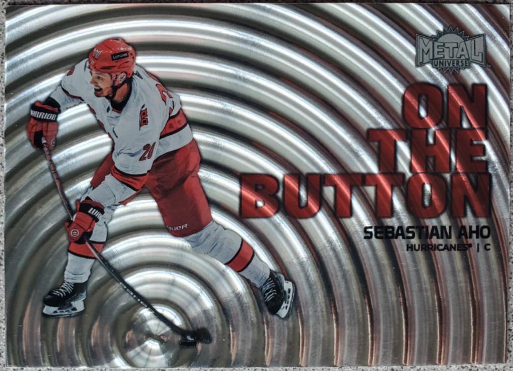 Sebastian Aho #22 Hockey Cards 2024 SkyBox Metal Universe On the Button