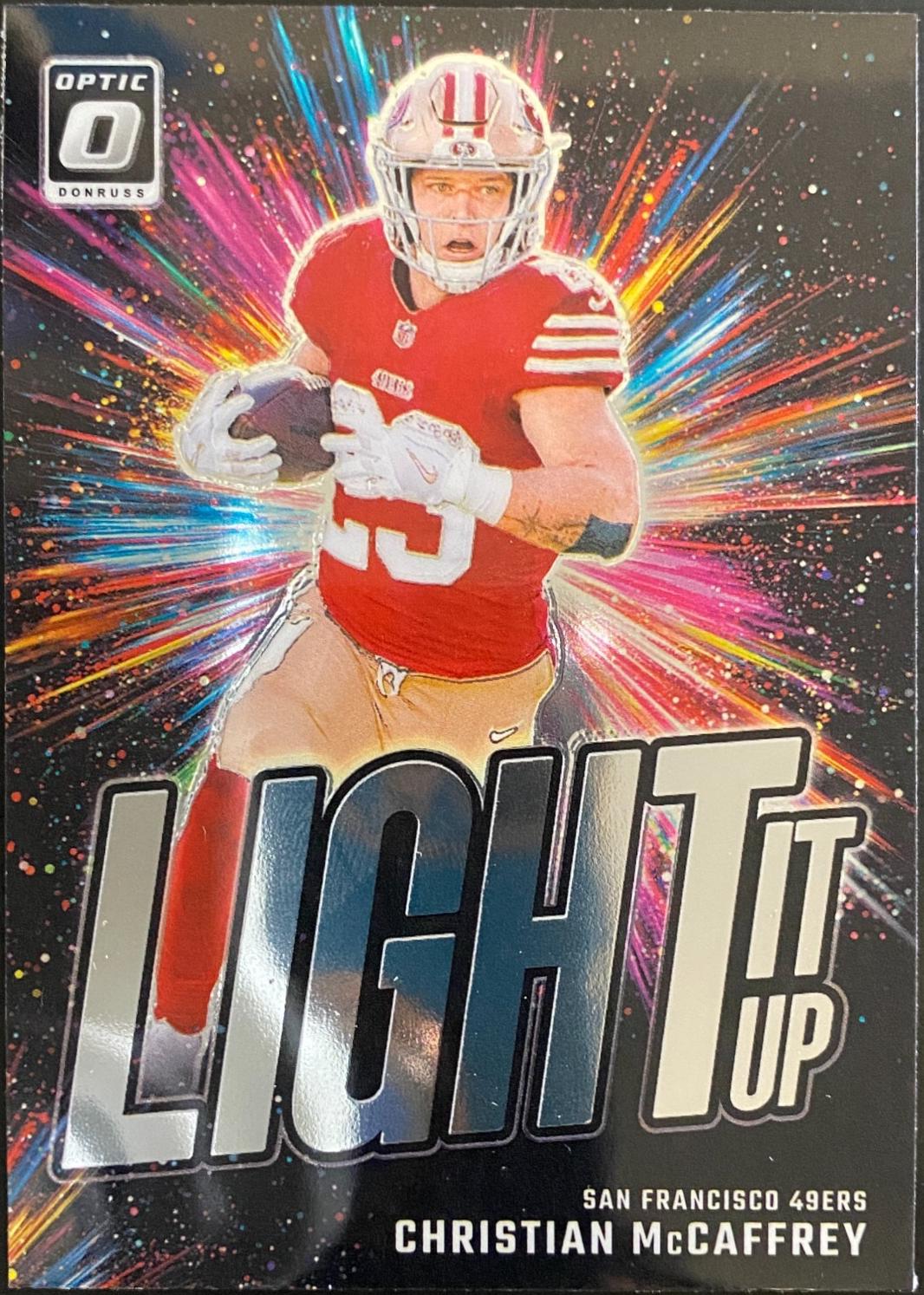 Christian McCaffrey #16 Football Cards 2024 Panini Donruss Optic Light It Up