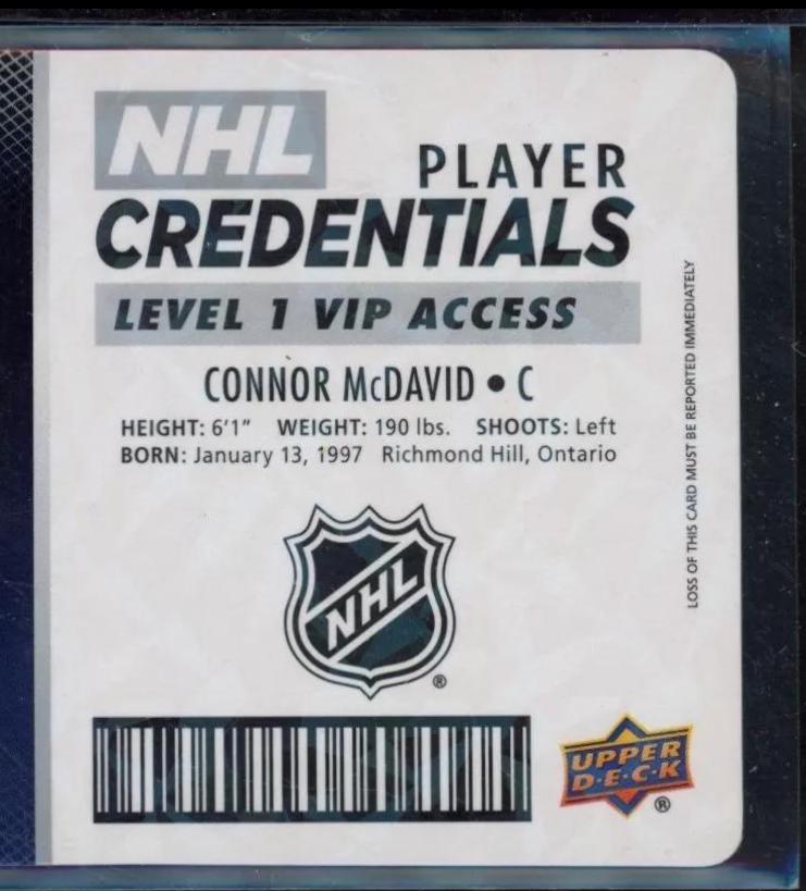 Connor McDavid #NHL-CM Hockey Cards 2017 Upper Deck MVP NHL Player Credentials Level 1 Access