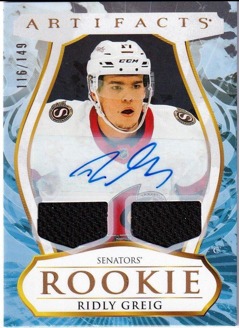 Ridly Greig #190 2023 Upper Deck Artifacts Autograph Material Hockey