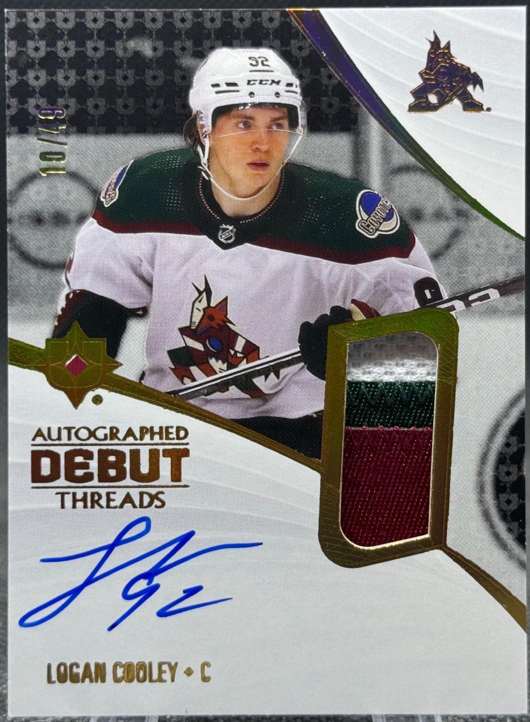 Logan Cooley #ADT-LC Hockey Cards 2023 Upper Deck Ultimate Collection Debut Threads Autograph