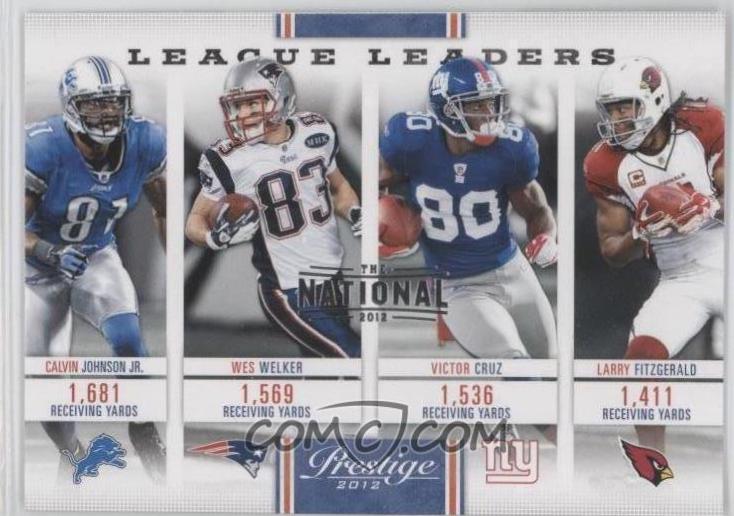 Calvin Johnson, Wes Welker, Victor Cruz, Larry Fitzgerald #20 Football Cards 2012 Panini Prestige League Leaders