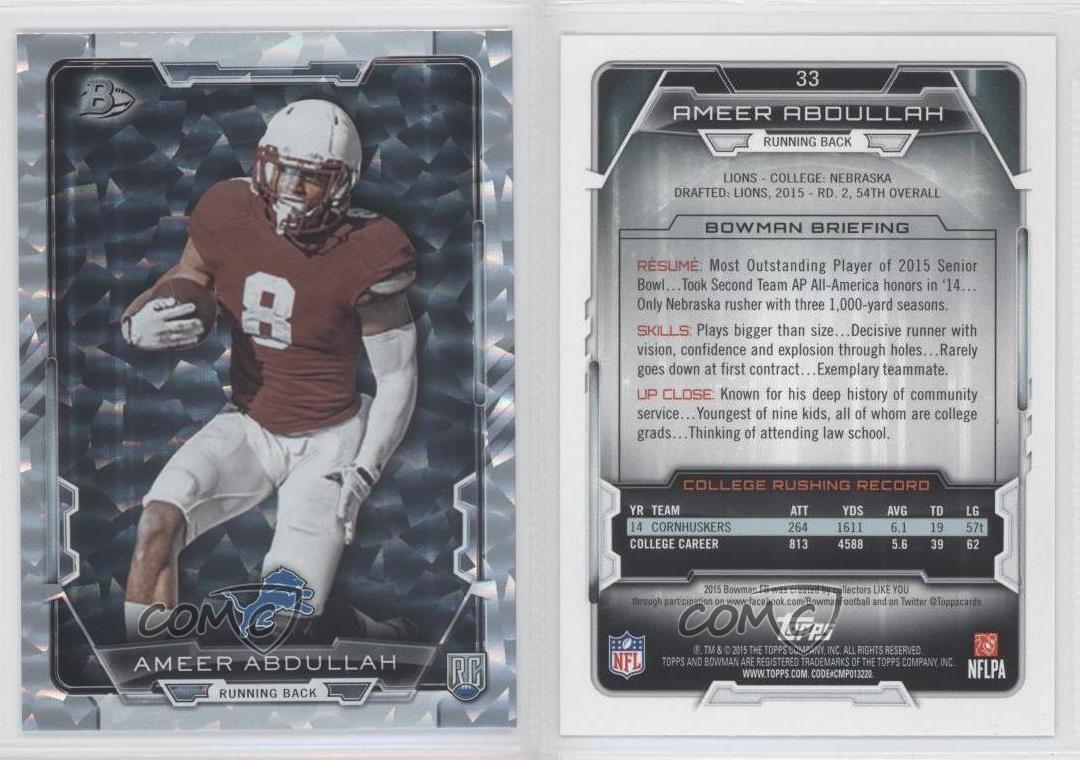 Ameer Abdullah #33 2015 Bowman Football Rookies