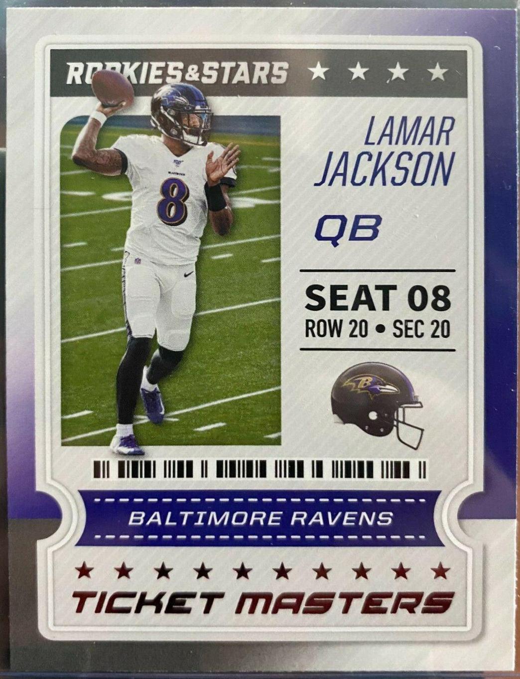 Lamar Jackson #4 Football Cards 2020 Panini Rookies & Stars Ticket Masters