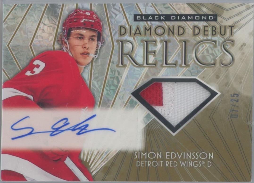 Simon Edvinsson #DD-SE 2023 Upper Deck Black Diamond Debut Relic Auto Patch Hockey